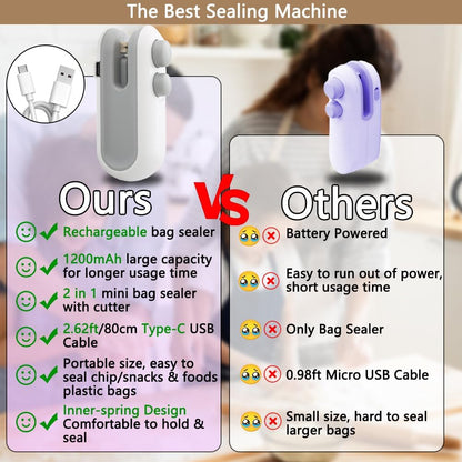 Seal Freshness in Seconds – 2-in-1 Mini Bag Sealer & Cutter