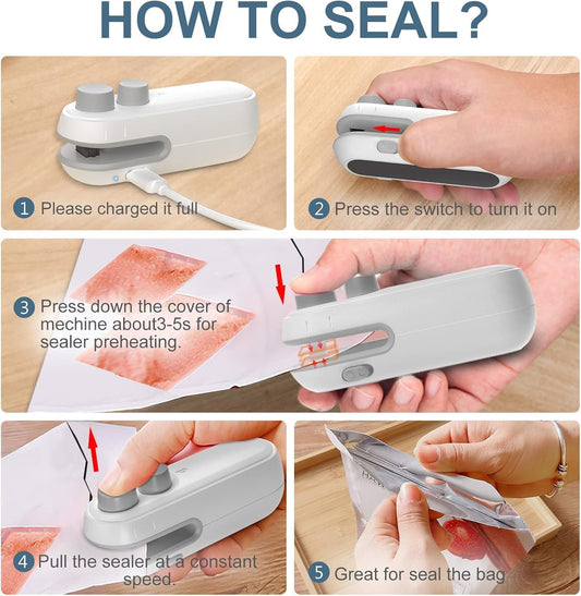 Seal Freshness in Seconds – 2-in-1 Mini Bag Sealer & Cutter
